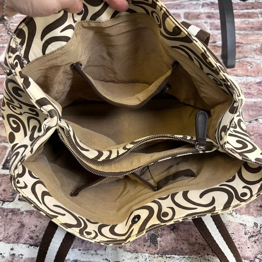 Pomegranate Inc Tote Bag Brown‎ Swirl Print Leather Handle Purse Women Pre-Owned
